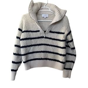 La Ligne Cream and Black Striped Half-Zip Pullover Sweater